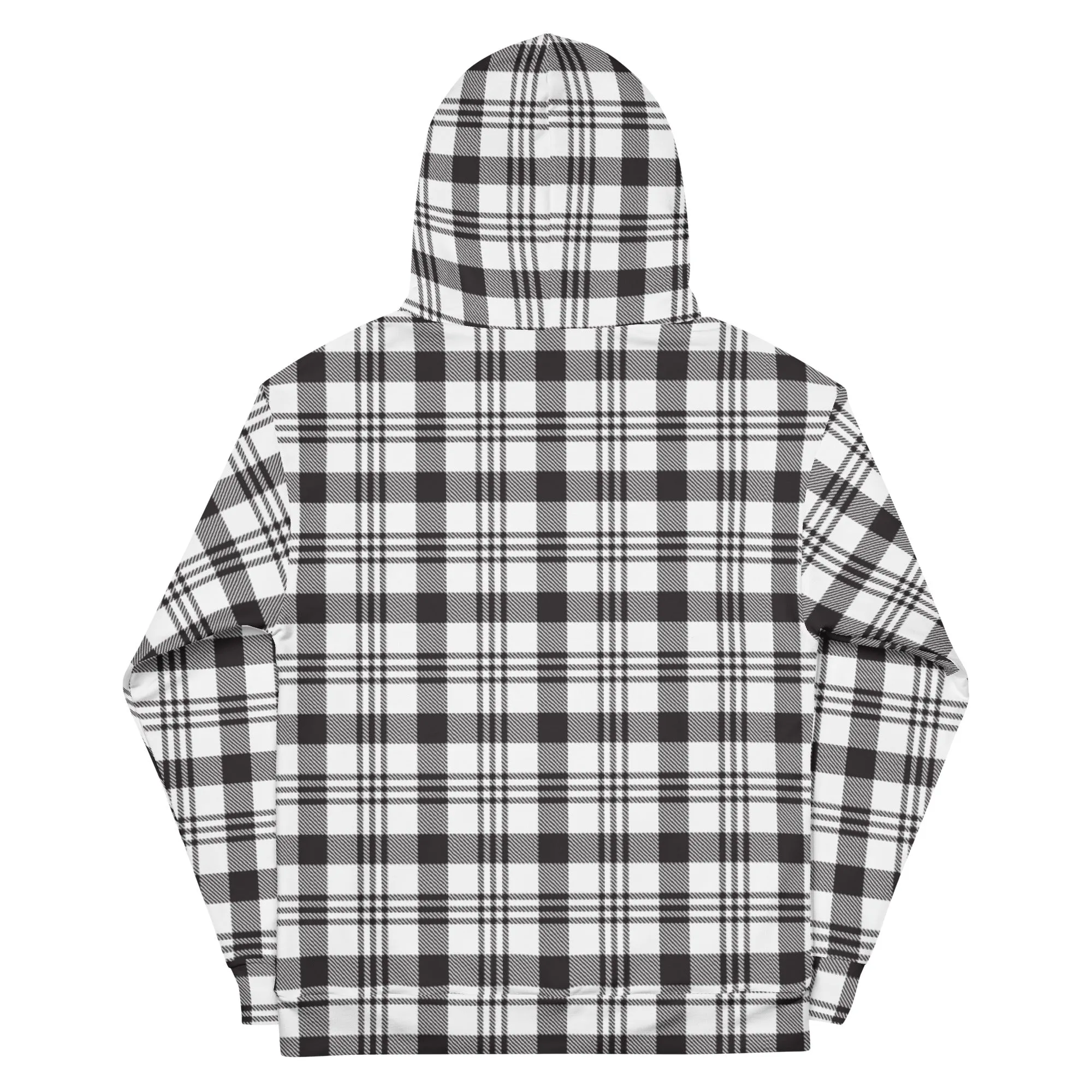 White Black Plaid Printed Hoodie, Plaid Print Unisex Soft Fleece Designer Hoodie- Made in USA/MX/EU